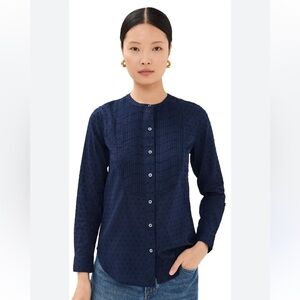 Clare V Le Tux Swiss Dots Pintuck  Bib Blouse